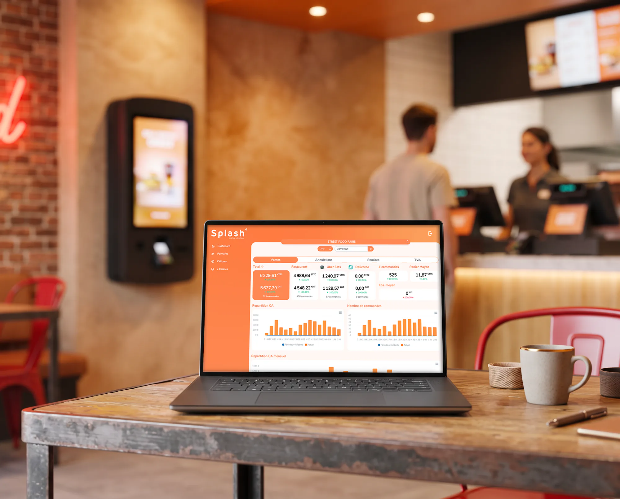 Back office Splash360 sur ordinateur, ventes et stocks