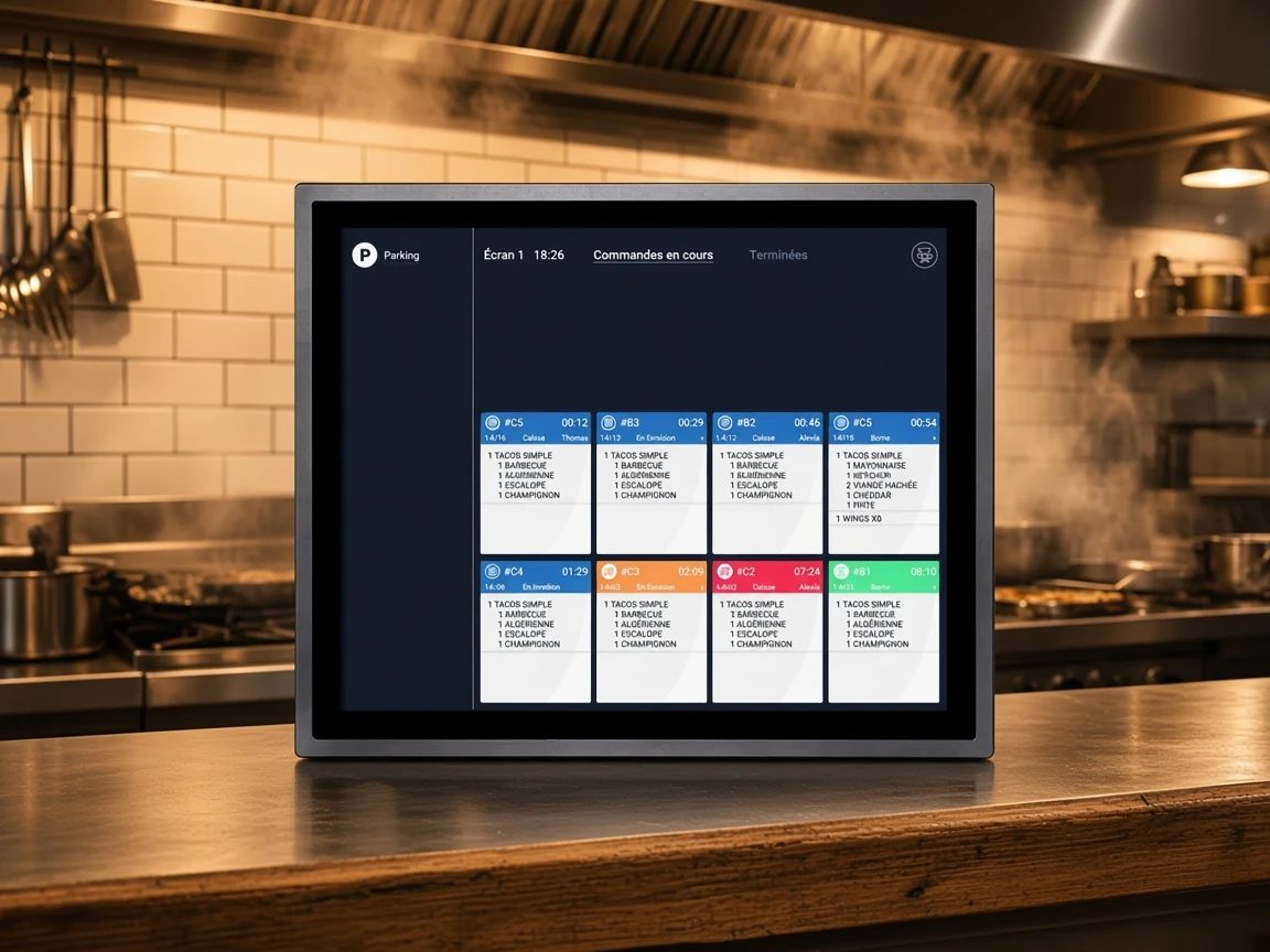 Écran cuisine Splash360 pendant le service
